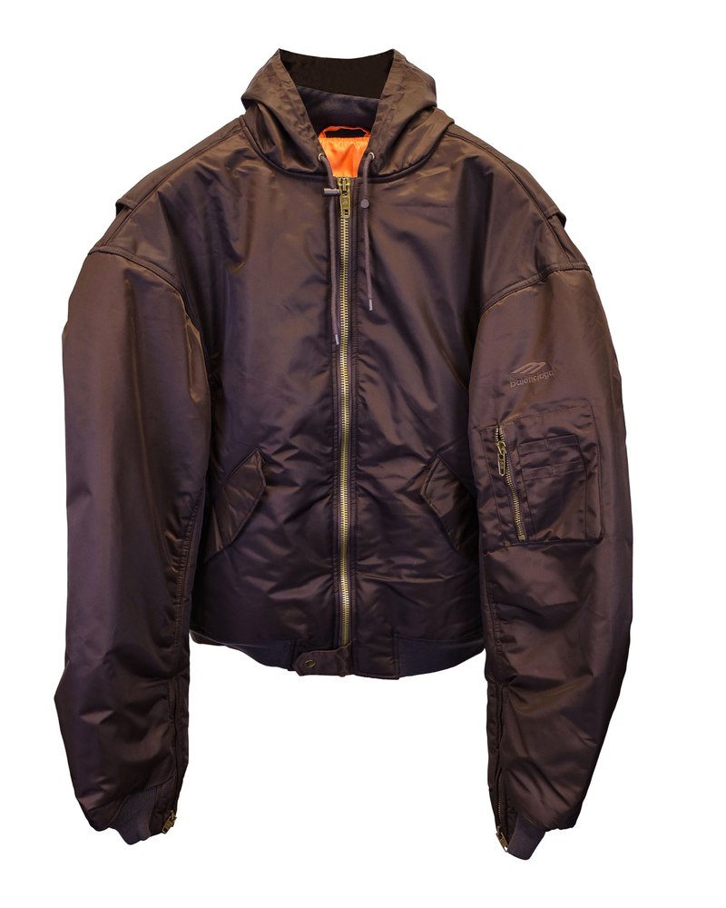 Balenciaga Hooded Bomber Jacket in Brown Polyester 7733858205756