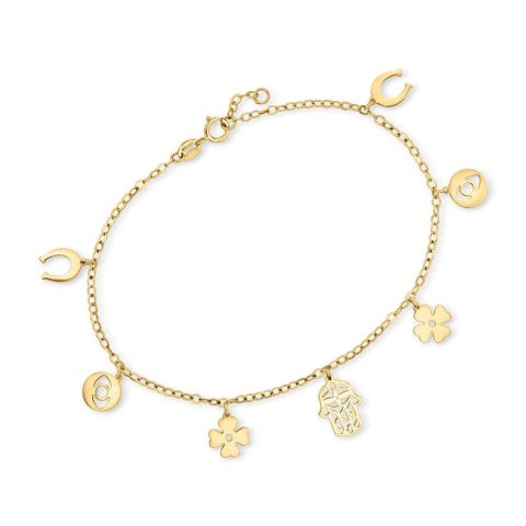 RS Pure by Ross-Simons Italian 14kt Yellow Gold Good Luck Charm Bracelet