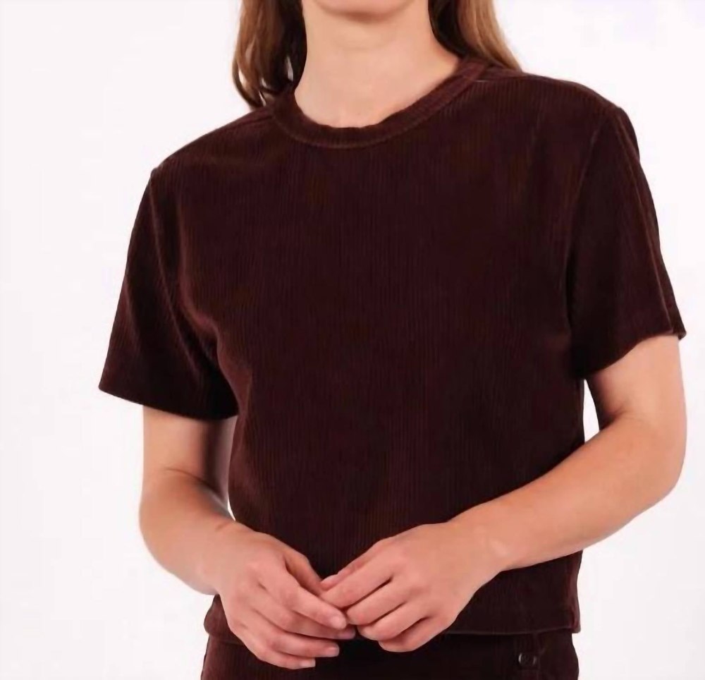 Knit Velour Corduroy Boxy Top In Bark