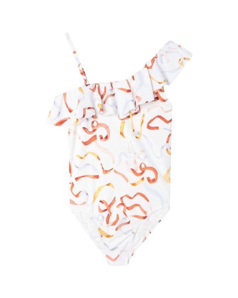 Girls’ Ribbon Ruffle Swimsuit In Multicolor