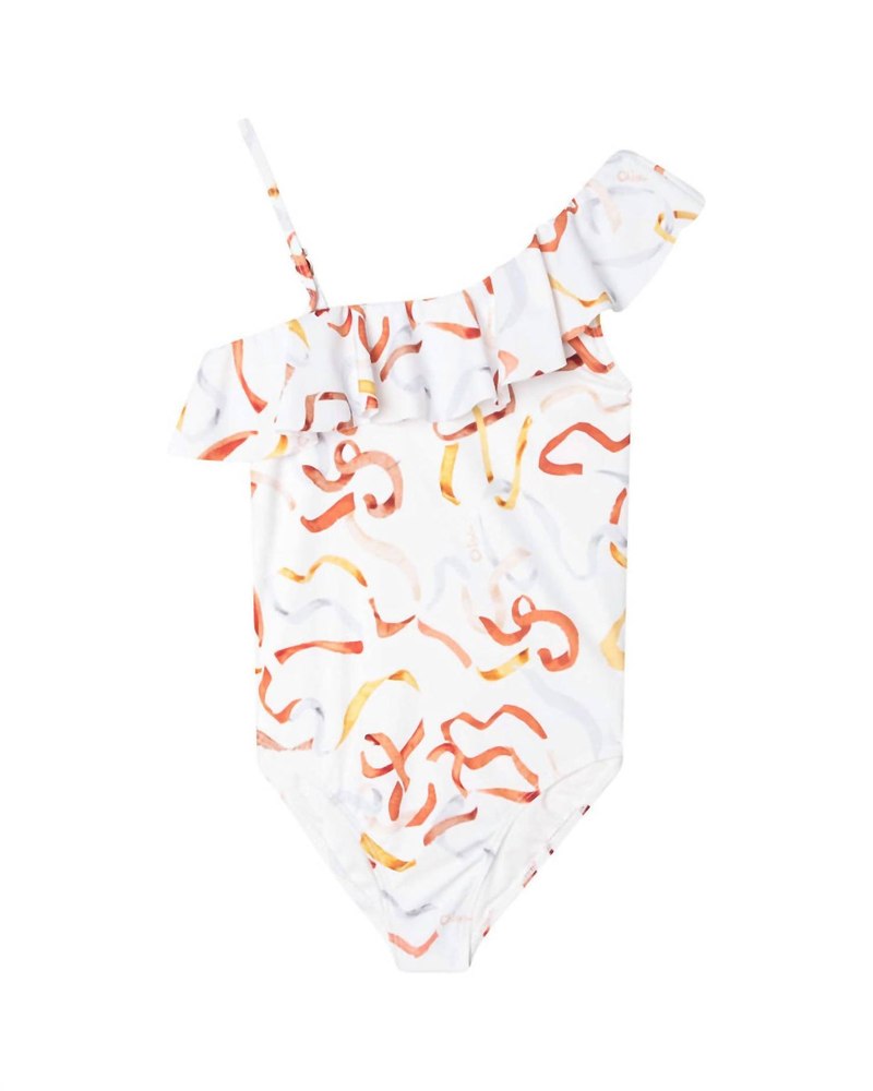 Girls’ Ribbon Ruffle Swimsuit In Multicolor