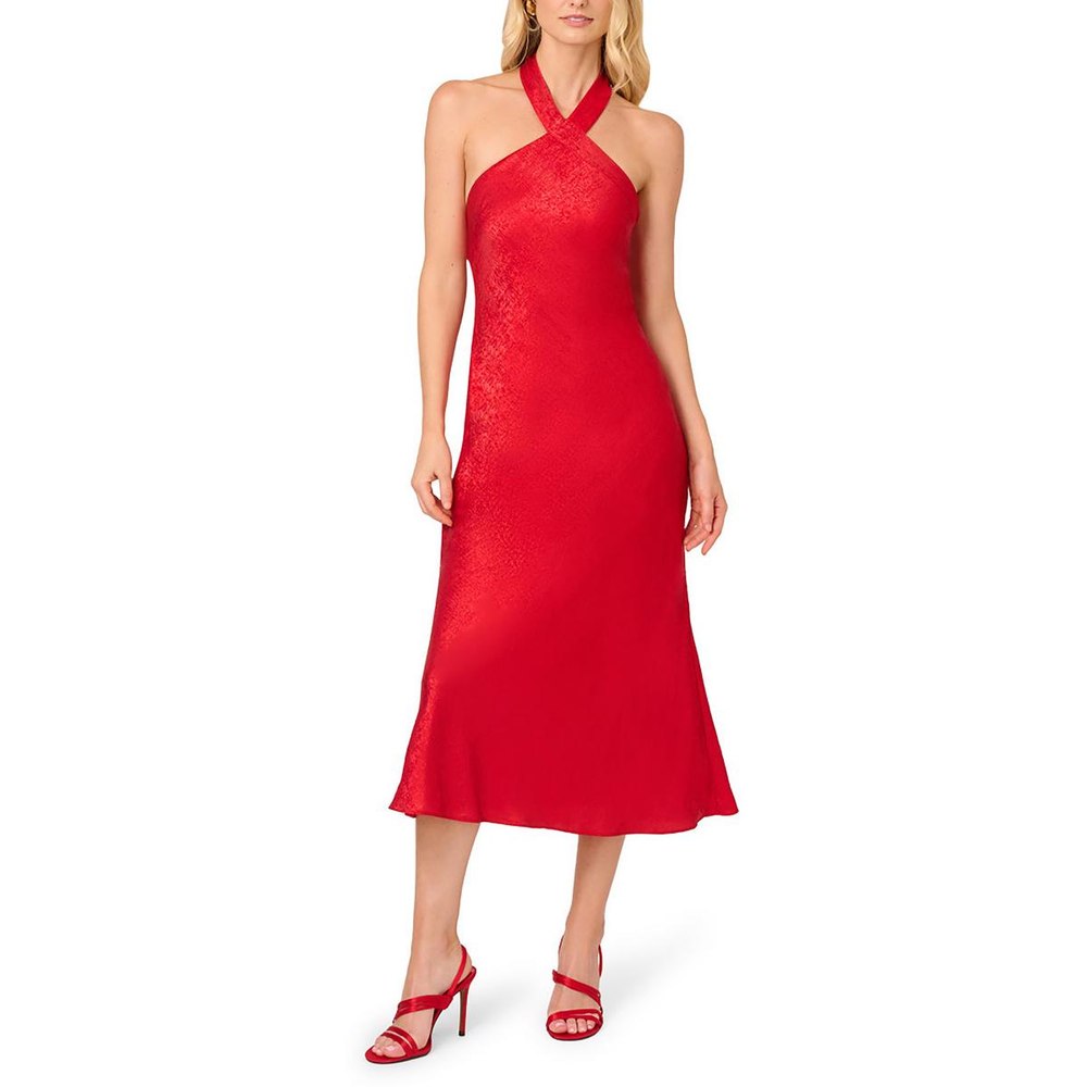 Juniors Metallic Satin Halter Dress