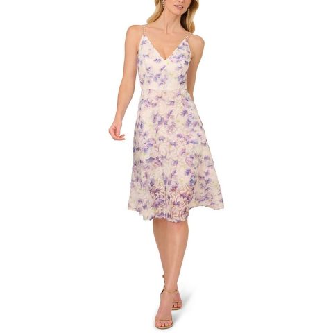 Printed Mesh Midi Dress