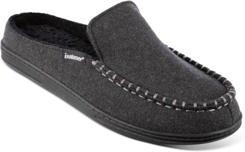 Men’s Faux Woolen Grady Moccasin Hoodback Slippers In Dark Charcoal Heather