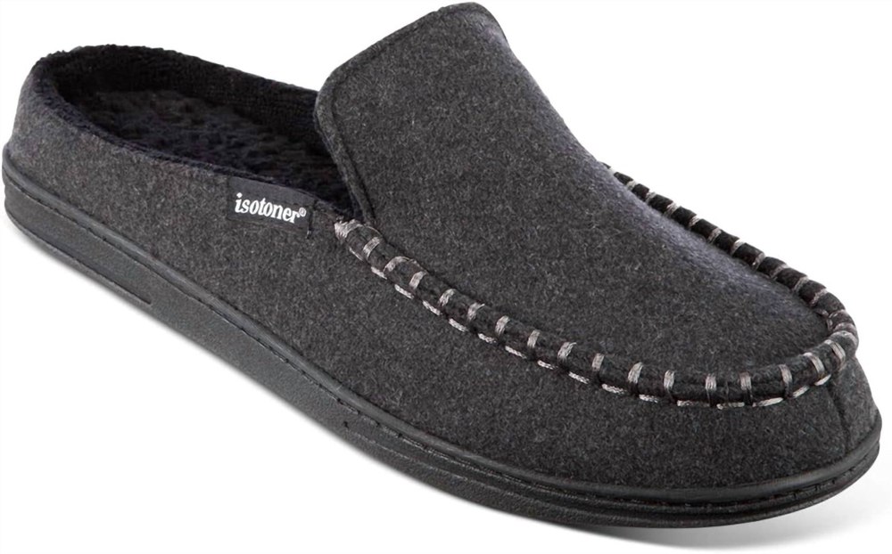 Men’s Faux Woolen Grady Moccasin Hoodback Slippers In Dark Charcoal Heather