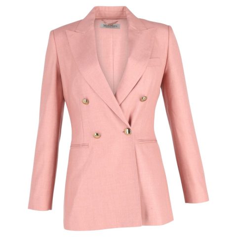 Max Mara Lamine Double-breasted Blazer in Pastel Pink Silk Blend Twill
