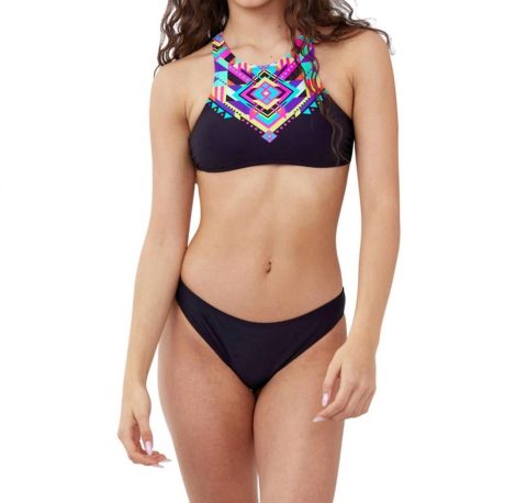 Girls High Neck Bikini Top With Matching Bikini Bottom In Tribal 7733868462140