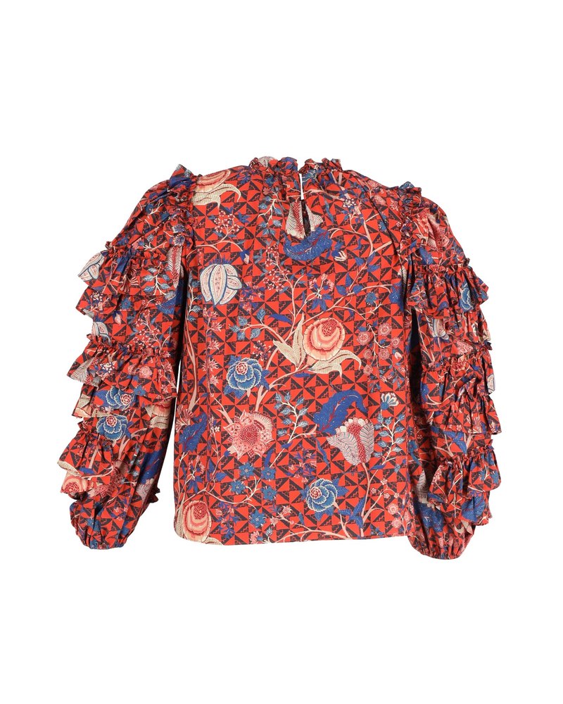 Ulla Johnson Ruffled Sleeve Top in Red Cotton 7748620550204