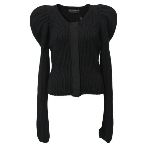 Dolce & Gabbana Knitted Puff Sleeve Cardigan in Black Wool 7748633133116