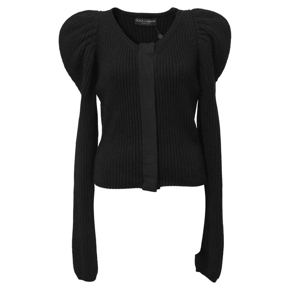 Dolce & Gabbana Knitted Puff Sleeve Cardigan in Black Wool 7748633133116