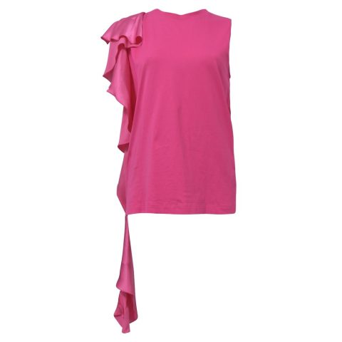 MSGM Ruffle-Detail Sleeveless Top in Pink Cotton 7748628742204