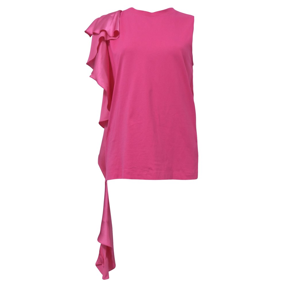 MSGM Ruffle-Detail Sleeveless Top in Pink Cotton 7748628742204