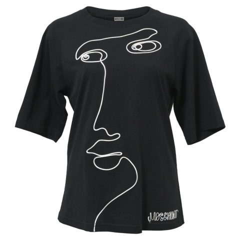 Moschino Face Embroided T-Shirt in Black Cotton 7748629200956