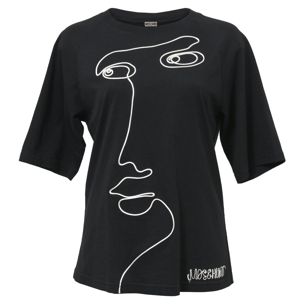 Moschino Face Embroided T-Shirt in Black Cotton 7748629200956