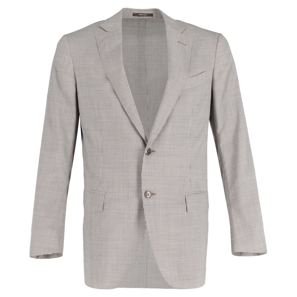Ermenegildo Zegna Single-Breasted Microcheck Blazer in Beige Trofeo Wool 7748629790780