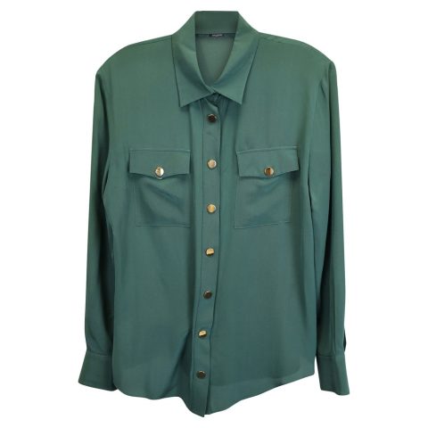Balmain Buttoned Shirt in Green Silk 7748633100348