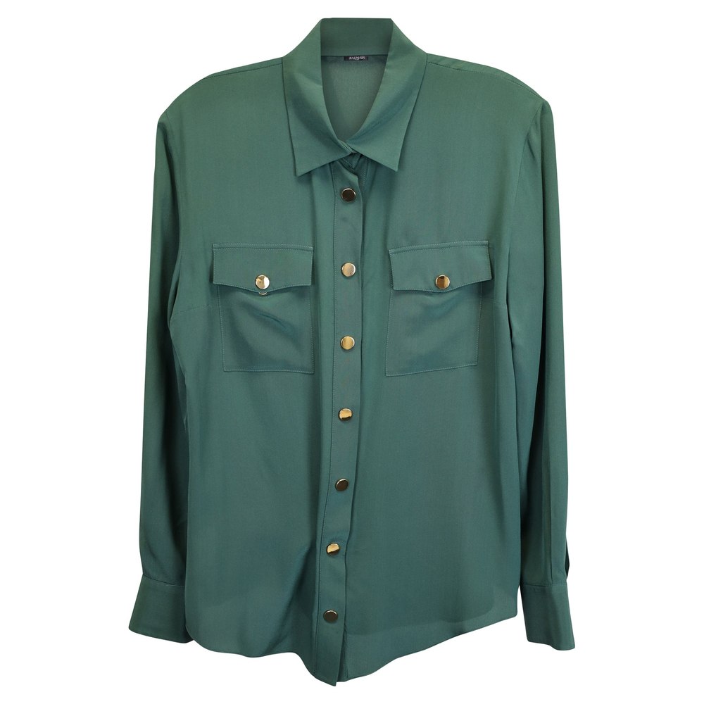 Balmain Buttoned Shirt in Green Silk 7748633100348