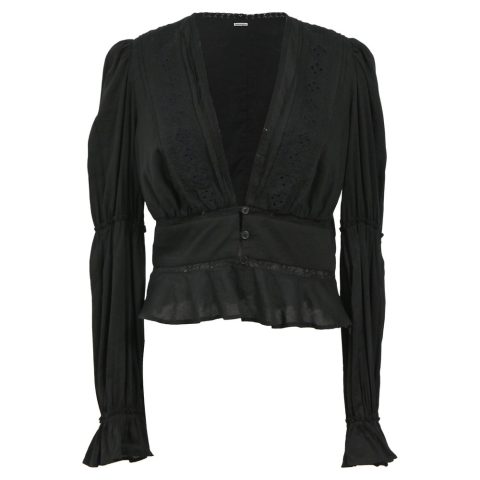 Reformation Plunge Neckline Long Sleeve Crop Top in Black Cotton
