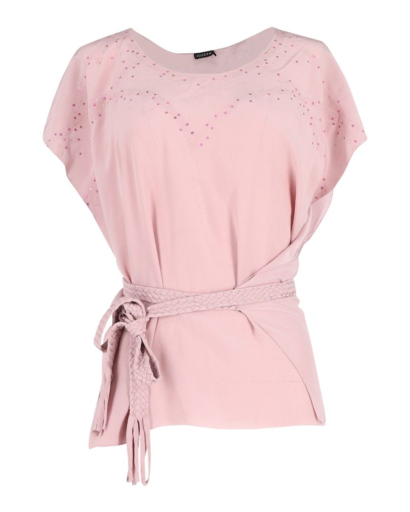 Joseph Sequined Belted Top in Pink Silk 7748634935356