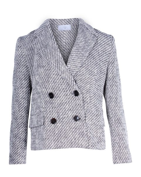 Boss Double-Breasted Blazer in Black and White Polyester Wool Blend 7748633985084