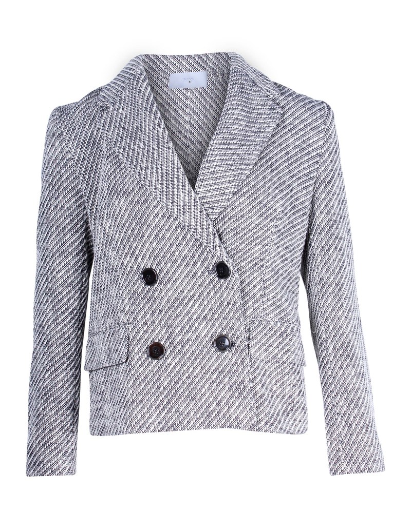 Boss Double-Breasted Blazer in Black and White Polyester Wool Blend 7748633985084