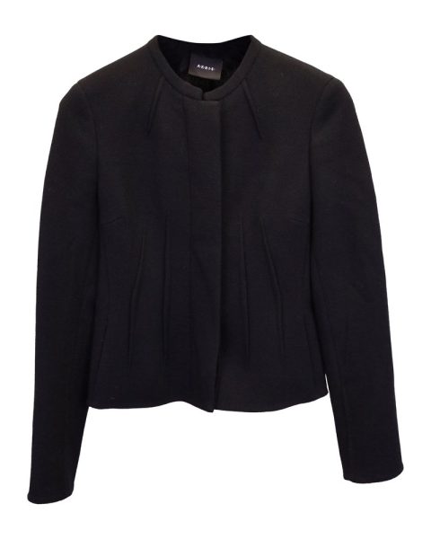 Akris Abadin Round Neck Short Waist Jacket in Black Wool 7748640145468