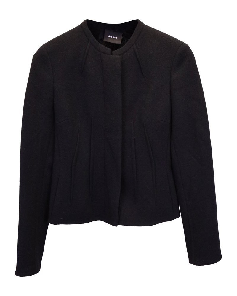 Akris Abadin Round Neck Short Waist Jacket in Black Wool 7748640145468