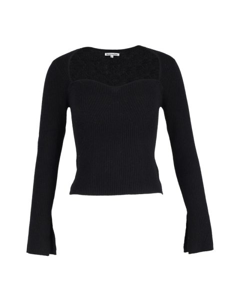 Reformation Sweetheart Knitted Top in Black Wool