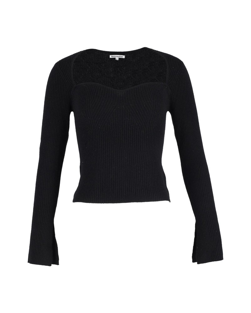 Reformation Sweetheart Knitted Top in Black Wool