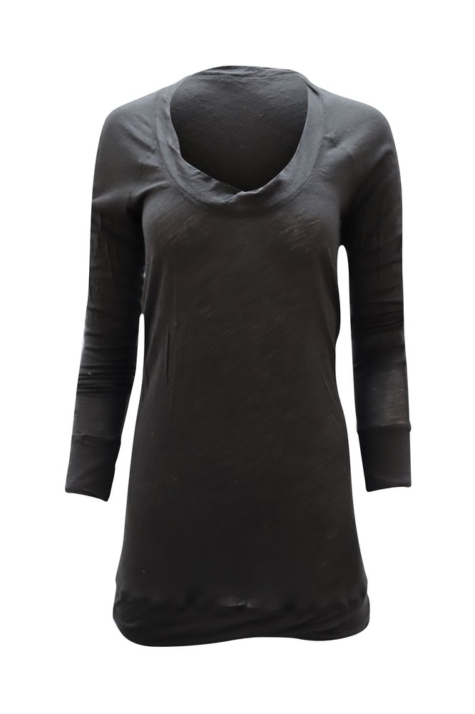 Donna Karan Scoop Neck Long Sleeves Top in Dark Gray Wool 7748635263036