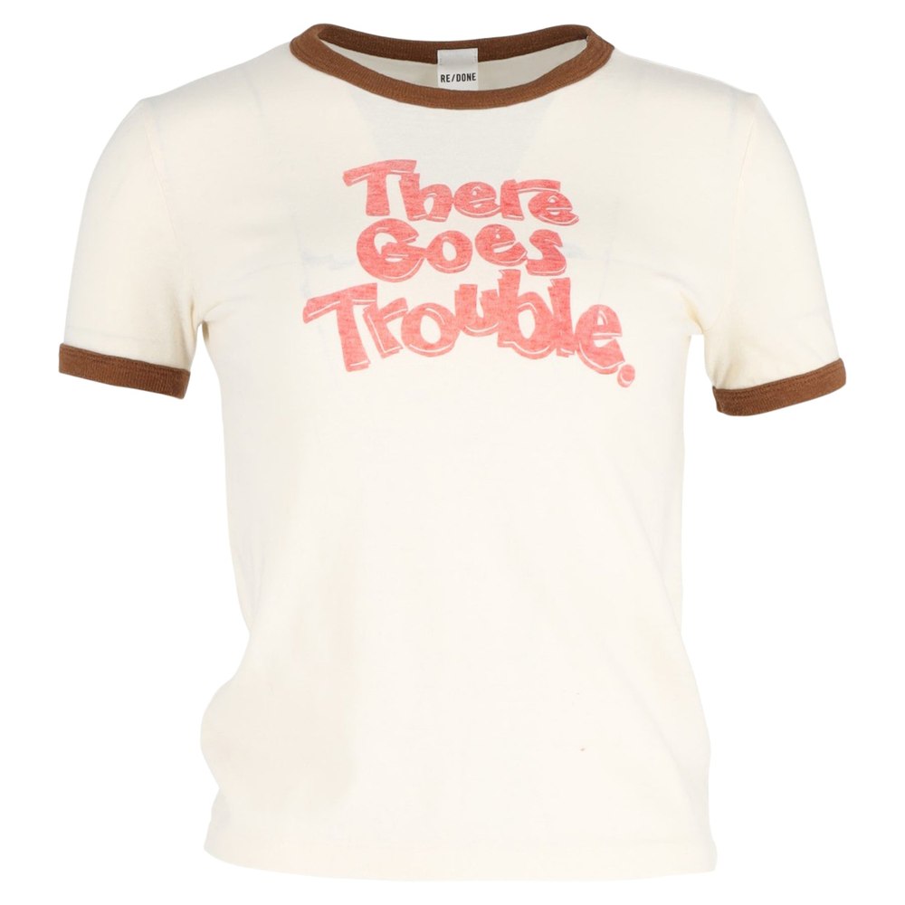 Re/Done ‘There Goes Trouble’ T-Shirt in Cream Cotton