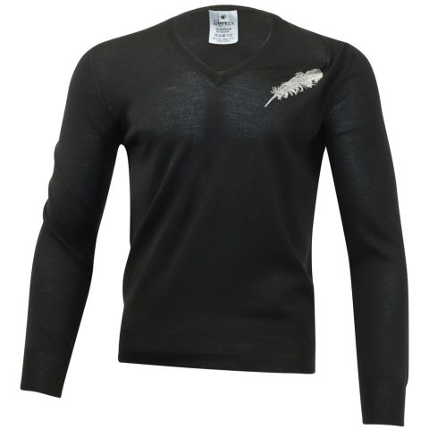 Alexander McQueen V-neck Sweater with Feather Embroidery in Black Wool 7748635164732