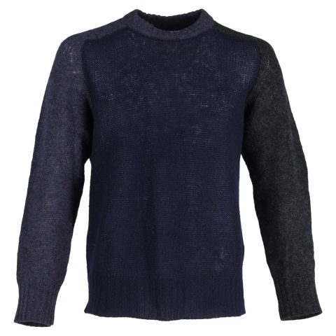 Maison Margiela Color Block Sweater in Navy Blue Wool 7748635787324