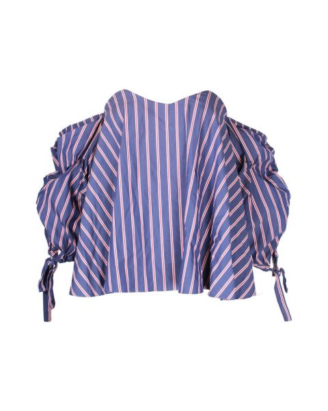 Caroline Constas Gabriella Off-Shoulder Top in Blue Cotton 7748636049468