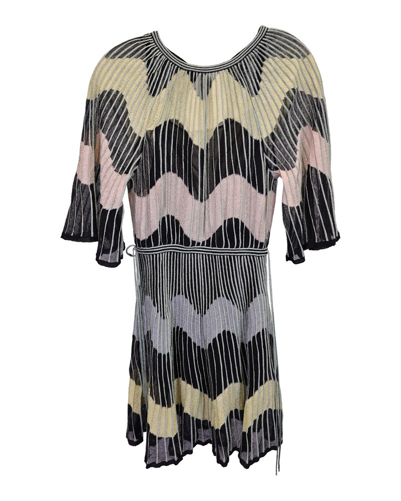 M Missoni Short Sleeve Striped Dress in Multicolor Viscose 7748635328572