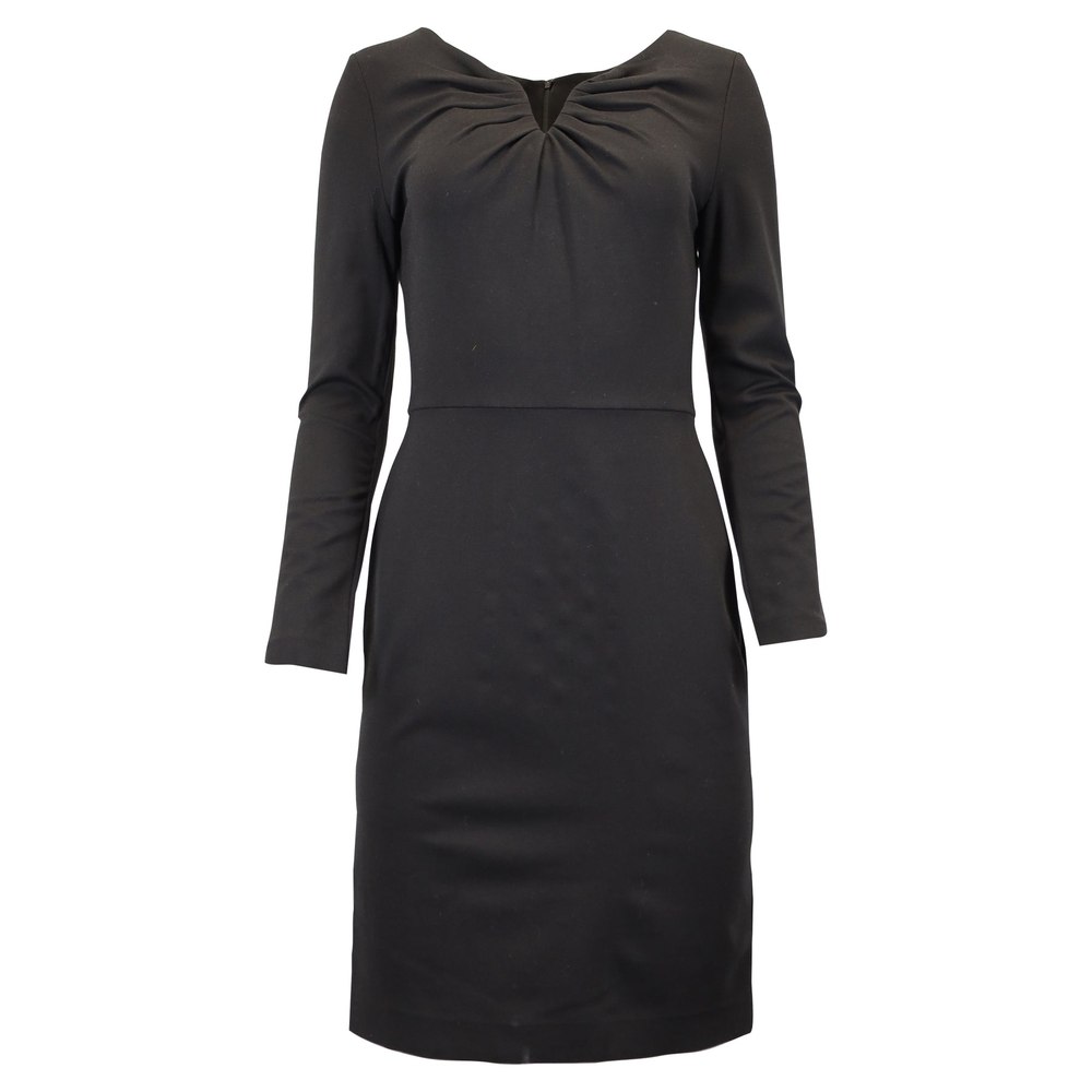 Escada Gathered Neckline Dress in Black Wool 7748637098044
