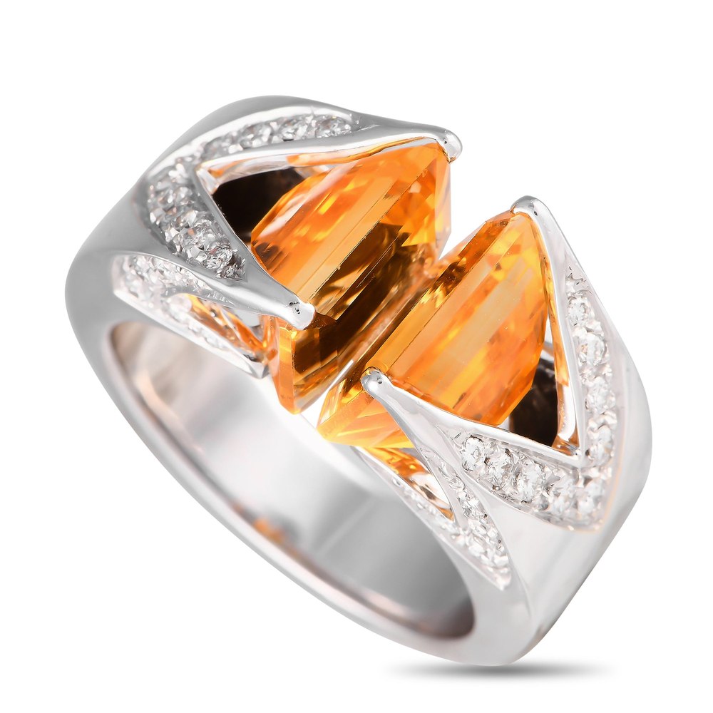 M.Panelli 18K White Gold 0.25ct Diamond and Citrine Ring MP13-080724 7748638179388
