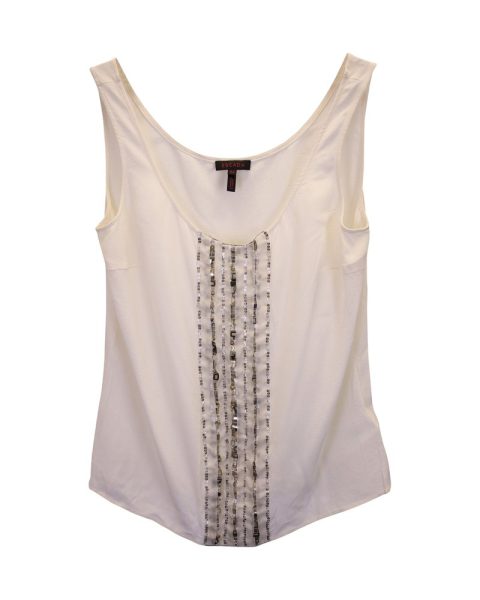 Escada Sequin Sleeveless Top in White Silk 7748641259580