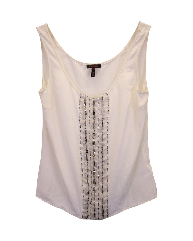 Escada Sequin Sleeveless Top in White Silk 7748641259580