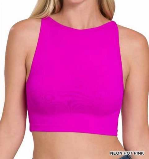 Seamless Crop Top Bralette In Neon Pink