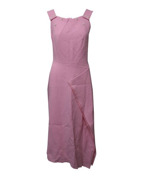 Roland Mouret Button Detailed Sleeveless Dress in Pink Polyester