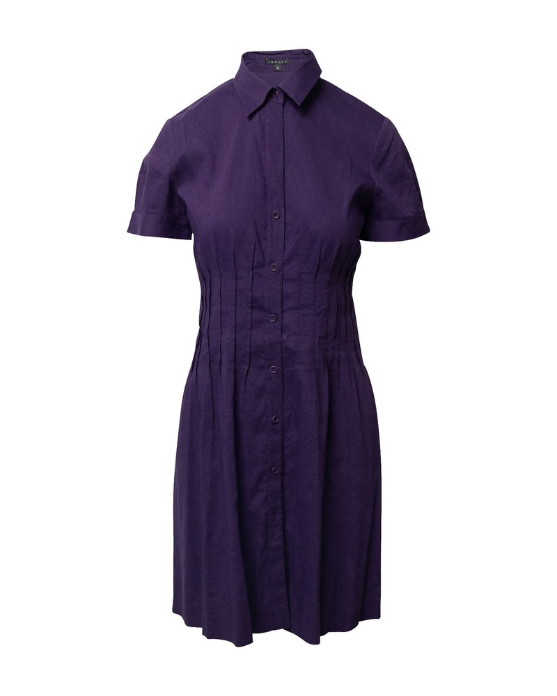 Theory Pleated Waist Dress in Purple Linen