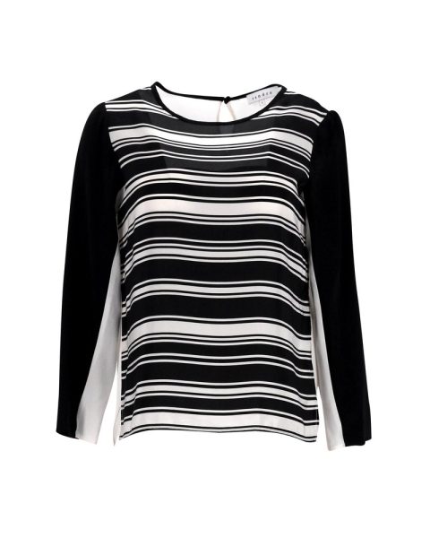Sandro Striped Top in Black and White Silk 7748642930748