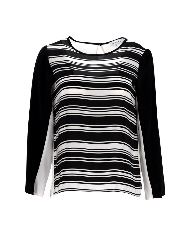 Sandro Striped Top in Black and White Silk 7748642930748