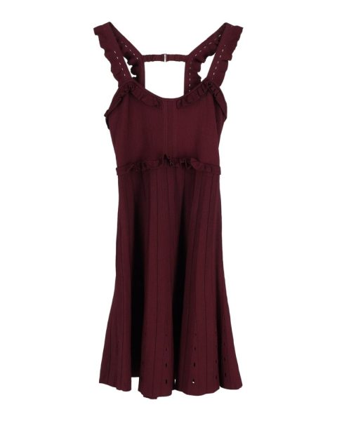Sandro Silvi Ruffle Strap A-Line Dress in Burgundy Viscose 7748647321660