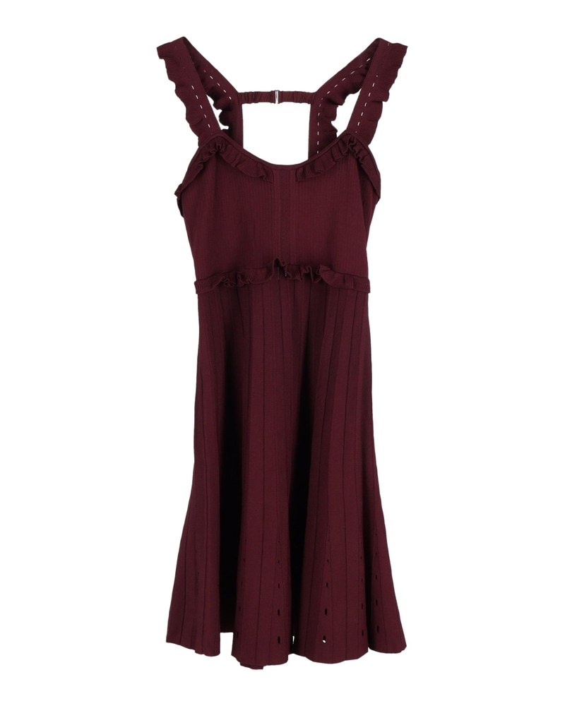 Sandro Silvi Ruffle Strap A-Line Dress in Burgundy Viscose 7748647321660