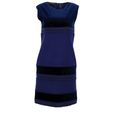Alberta Ferretti Colorblock Sleeveless Sheath Dress in Blue Wool 7748648140860