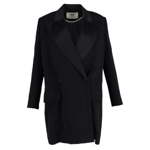 Fendi Double-Beasted Long Blazer in Black Wool 7748646043708