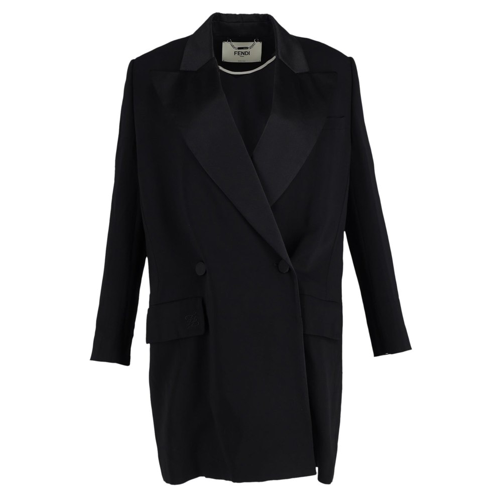 Fendi Double-Beasted Long Blazer in Black Wool 7748646043708