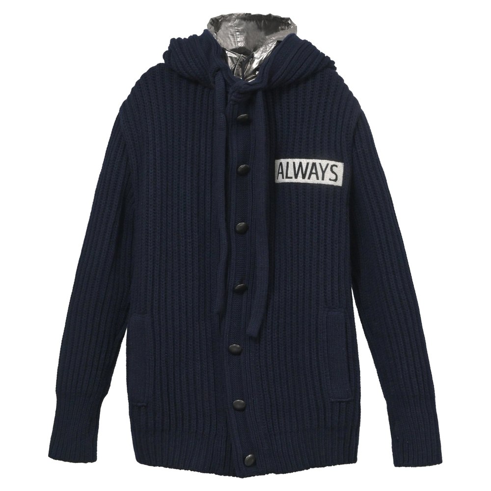 Valentino Garavani All Ways Knit Jacket with Metallic Hood in Blue Wool 7748646535228
